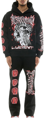 KDNK TRANSLUCENT  SWEATSUIT BLK/RED Size-Medium
