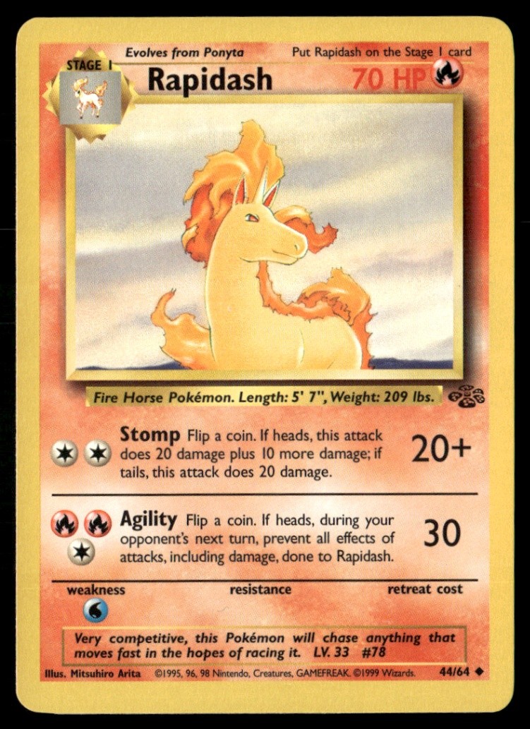 Rapidash Uncommon Unlimited Jungle 44/64 NM Pokémon TCG