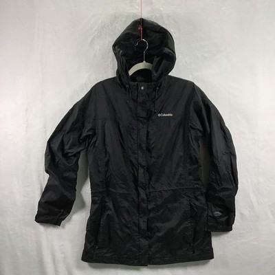 Columbia Jacket Womens Medium Black Omni-Tech Hooded Waterproof Rain Coat Parka