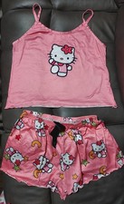 Ladies Large HELLO KITTY 2pc Pajama Set - Pink Tank Top Lounge Shorts