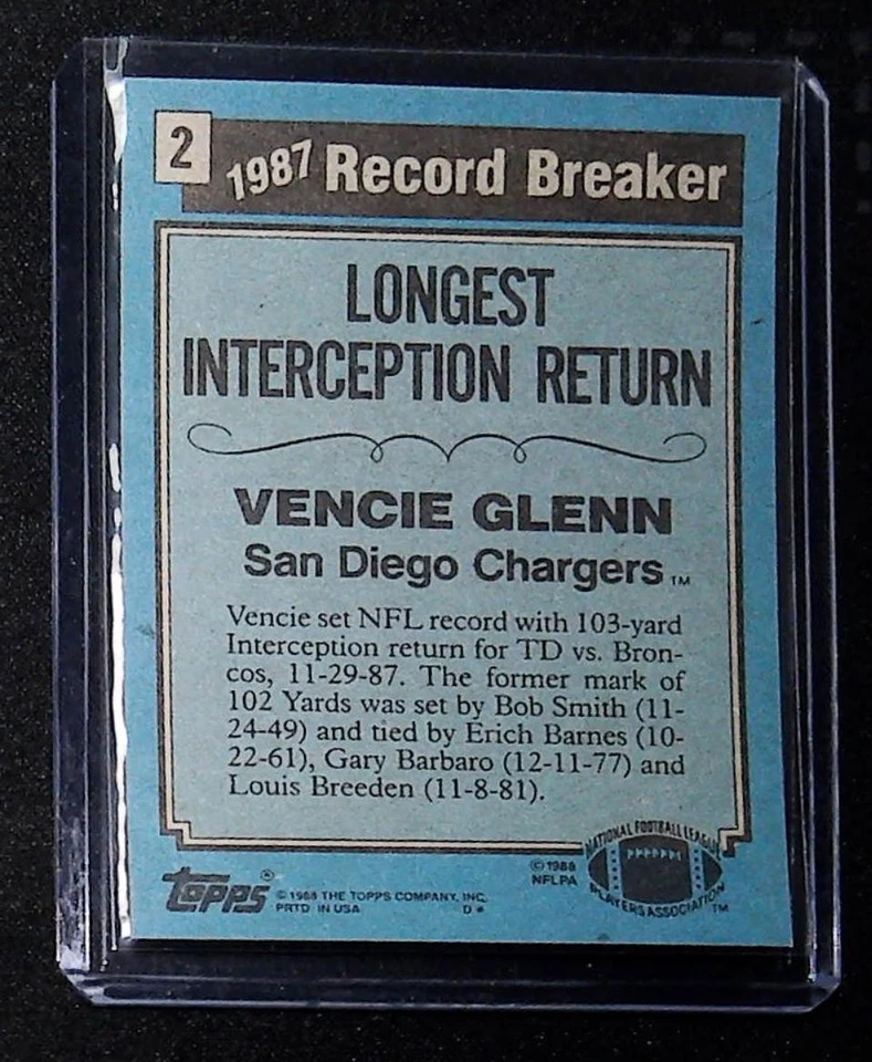 1988 Topps #2 Vencie Glenn - Image 2 of 2
