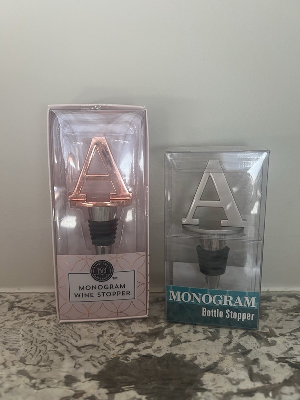 New Initial “A” Wine Bottle Stoppers Rose Gold & Silver, NIB perfect gifts!