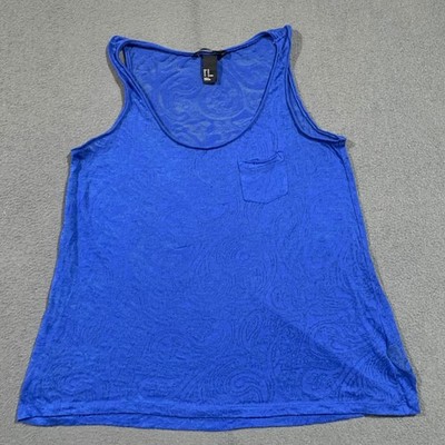 H&M Royal Blue Paisley Burnout Tank Top XS Lightweight Pocket Sleeveless Summer