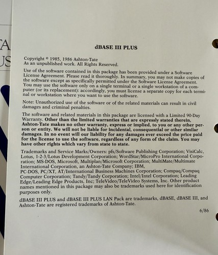 Ashton-Tate dBASE III Plus Data Management Software Ver 1.1 on Seven 5.25" Disks - Picture 13 of 20