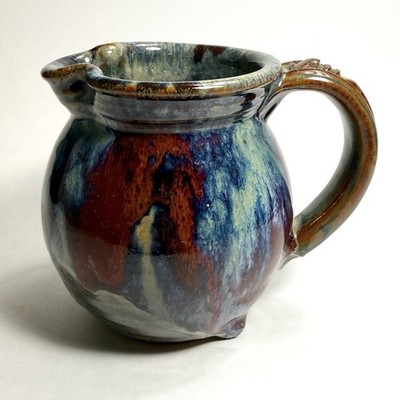 Signed Blaisdell Handmade Art Studio Pottery Drip Glaze Stoneware Pitcher USA