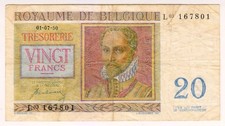 1950 Belgium 20 Francs 167801 Paper Money Banknotes Currency