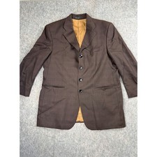 FUBU Blazer Men 44 Brown Wool Plaid 4-Button Vintage 90s Suit Jacket Luxury Rare