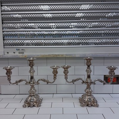 Wm. Rogers Silverplate 3-Light Candelabras Pair Vintage 1950s