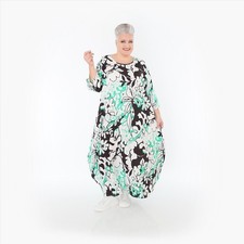 AKH Fashion Blumen-Ballon-Kleid  EG  44,46,48,50,52,54 Farbe1926, weiß-sw-grün