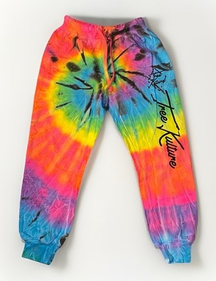 TREE KULTURE Tie-dye Multi-color Neon Joggers / Sweatpants w/ Logo on Leg. Sz S