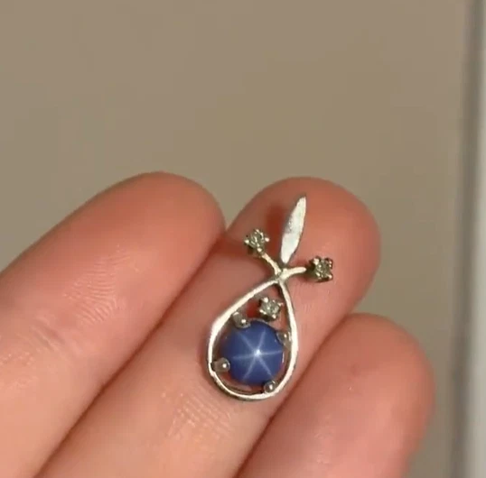 Antique Genuine Blue Star Sapphire Pendant 925 Sterling Silver Zircon Pendant - Image 2 of 4