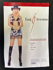Leg Avenue Cowgirl 3-Pc Costume Outfit S/M Black/White Fringe Polyester 8958