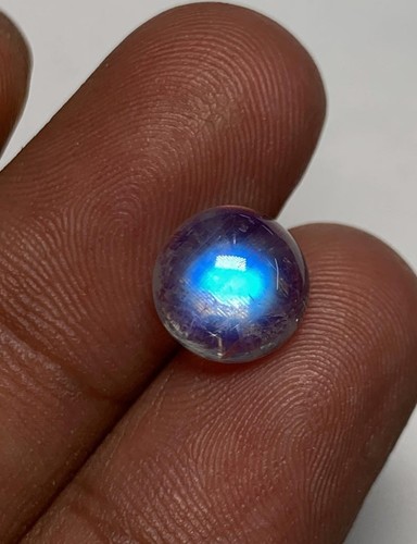 AAAAAA Natural Blue Flashy Fire Rainbow Moonstone Round Shape Cabochon Size 9 MM - Picture 10 of 19