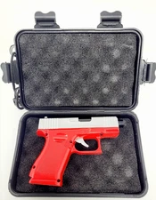Stylish Red and Silver Torch Lighter - Refillable & Windproof Gun Shaped