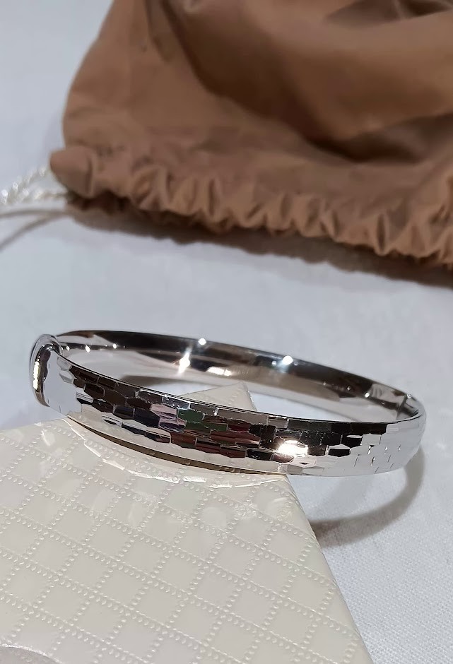 QVC Solid Sterling Silver Mosaic Hinged Bangle w/… - image 1