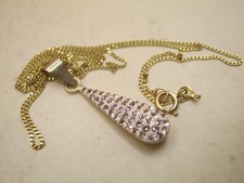 Vintage 9k Yellow Gold Chain With Teardrop Gem Set Pendant