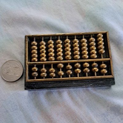 Antique Abacus Paperweight Brass On Green Marble Chinese Small Desk Top 15 Rows