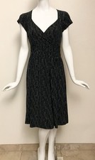Worthington Stretch Short Sleeve Black Polka Dot Midi Dress Size S
