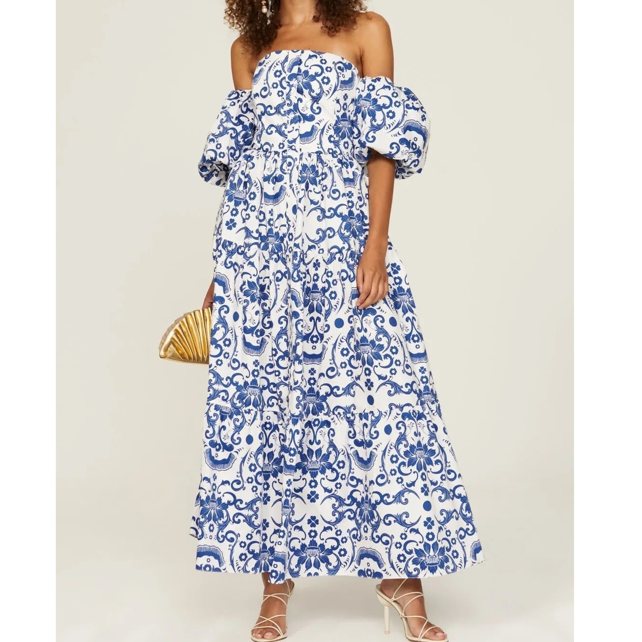 Borgo de Nor Julia Cotton Dress Venezia Blue white maxi size US 8 / UK 12