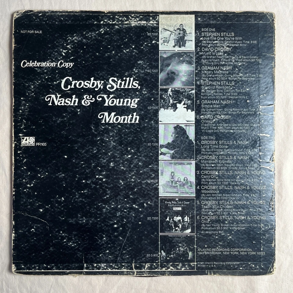 CSNY Month Celebration Copy 1971 Promo Vinyl LP Atlantic PR 165 - G - Image 2 of 4