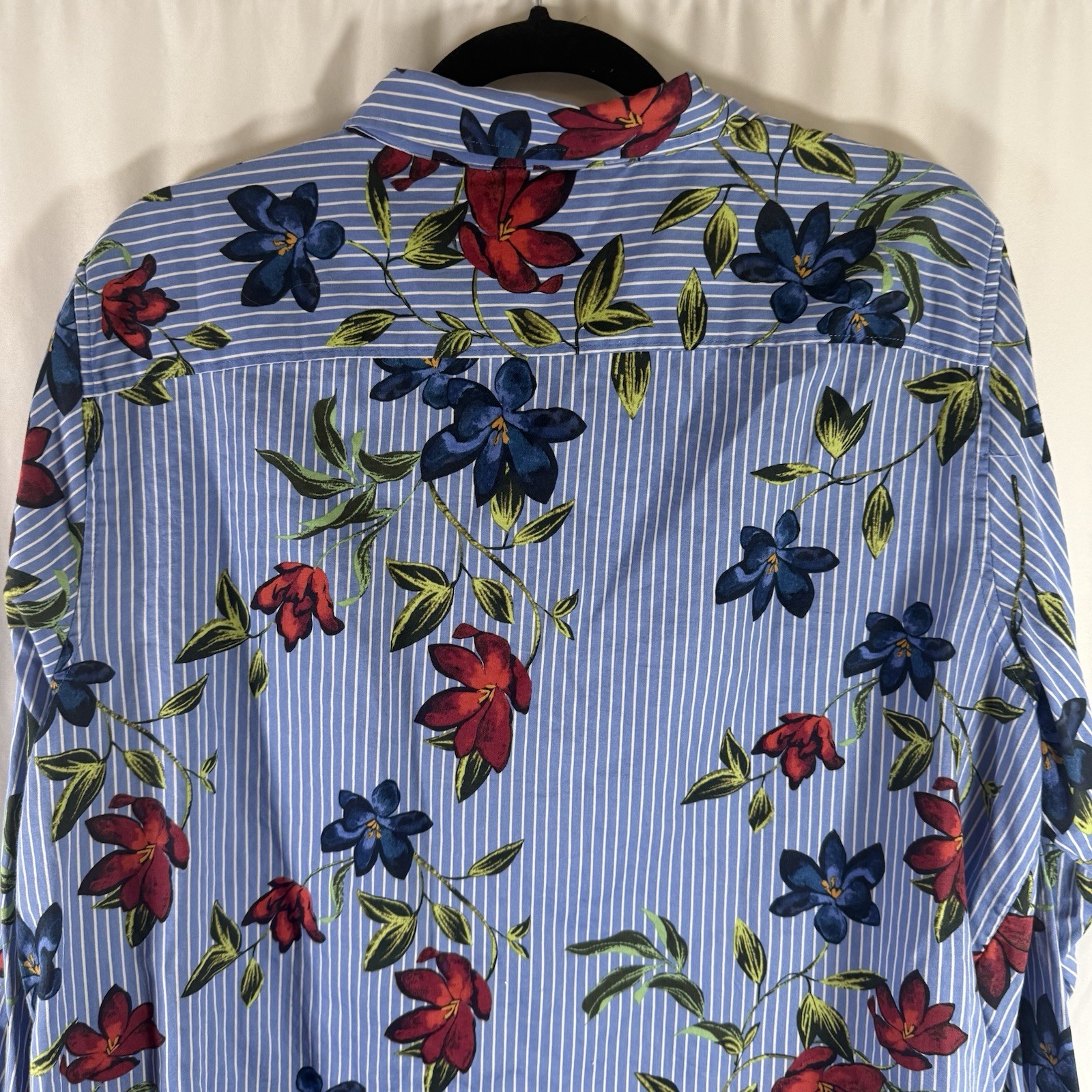 Lauren Ralph Lauren Blouse Women's 2X Blue Striped Floral Button Up Long Sleeve thumbnail 9