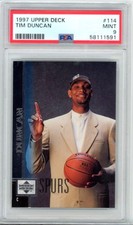 1997-98 Upper Deck, Tim Duncan #114, Rookie Card, PSA 9, Best Power Forward Ever. rookie card picture