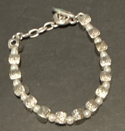 Retired Brighton Silver Tone beads and pearls Chain Bracelet with Toggle,