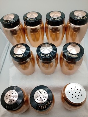 1950's Kromex Spice Shakers In Copper Spun Aluminum