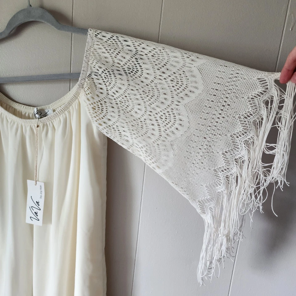 NWT Vava by Joy Han Cream Tassel Dress Size S Soft White Boho Beach Resort - Image 4 of 4