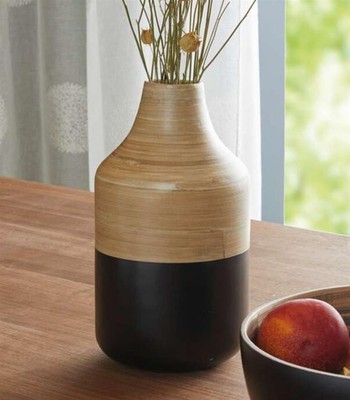 Bambus Deko Vase ''Black Bamboo'' natur & schwarz, Blumenvase 24 cm hoch