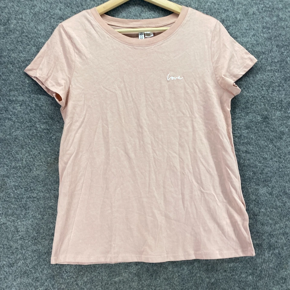 Camiseta Dividida Mujer M Mediana Rosa Cuello Redondo Manga Corta Algodón Pullover Foto 4 de 4