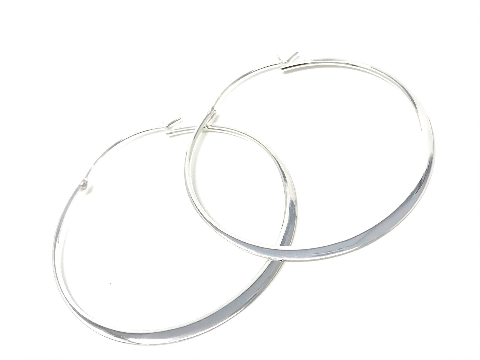 Sterling Silver Large Flat Creole Hoop Earrings