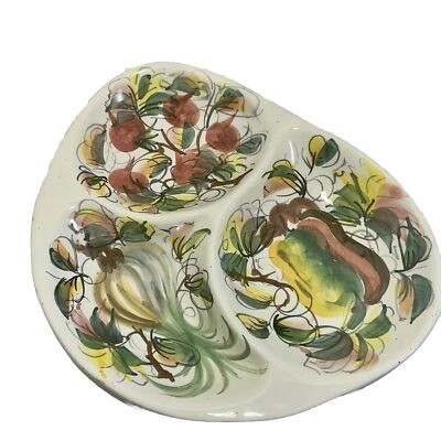 Vtg Italy Hand-Painted Fruit Pattern Divided Oblong Large Nut Dish Ceramic