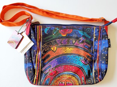 Laurel Burch Purse Bag Colorful Cats Celestial Sequins NWT 14'' Wide