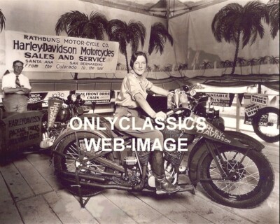 1930 HARLEY DAVIDSON MOTORCYCLE DEALER DISPLAY 8x10 PHOTO WOMAN RIDER OLD  SIGNS