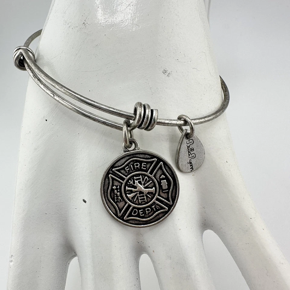 Bella Ryann Firefighter Fire Department Charm Silver Tone Bangle 7” Bracelet - Image 2 of 4