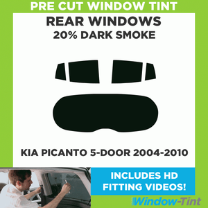 20/% Dark Smoke Pre cut window tint 2004 to 2010 Kia Picanto 5-door Hatchback Rear windows