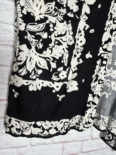 1X/2X OS Plus New Black Cream Linen Rayon Floral Print Kimono Top Jacket - Picture 9 of 20