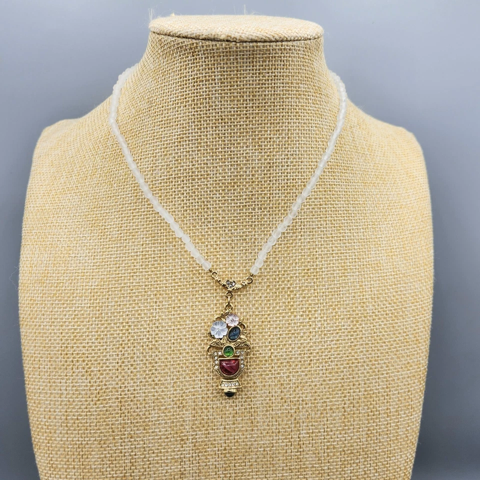 Collar de cuentas Jardiniere con cabina de cristal de zafiro esmeralda rubí defectuoso marca 1928 15" Foto 2 de 4