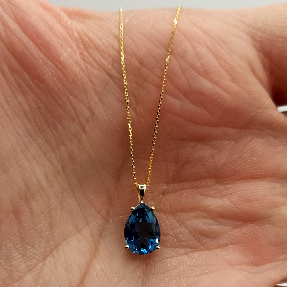 London Blue Topaz Pendant Lab Created Pear Carat Necklace 14k