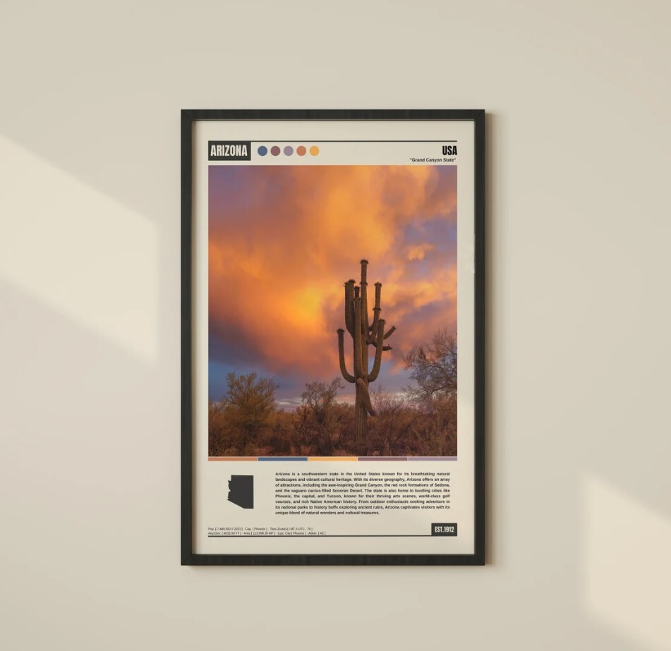 Arizona Poster Arizona Print Arizona Wall Art Arizona Decor eBay
