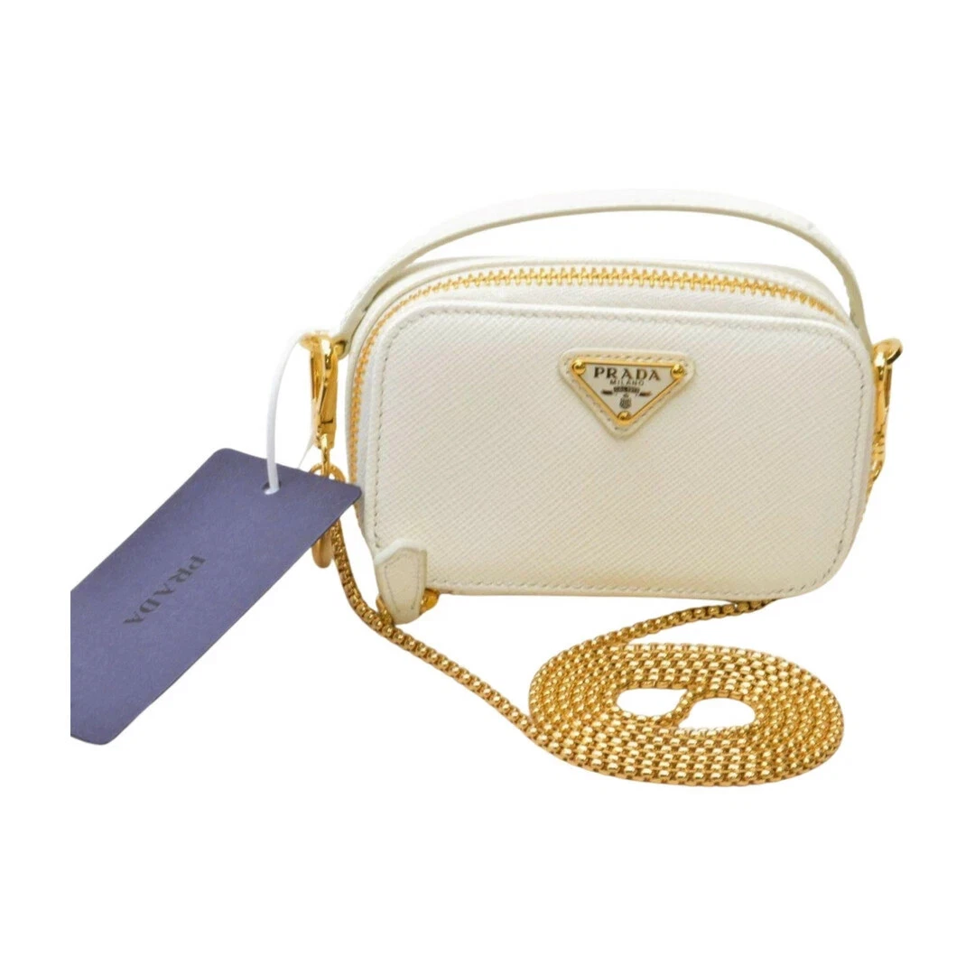 Borsa a tracolla PRADA Saffiano pelle bianca catena 2 vie cintura body bag autentica