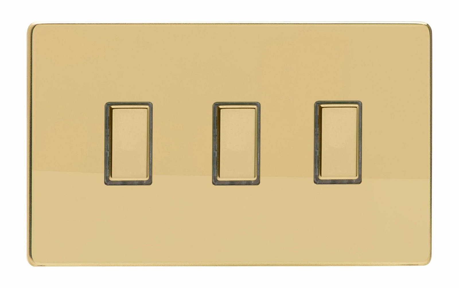 Varilight JDVES003S Screwless Polished Brass 3 Gang Touch Dimming Slave