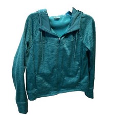 Danskin Now Womens long sleeve full zip active Teal jacket w/ hood, size Large