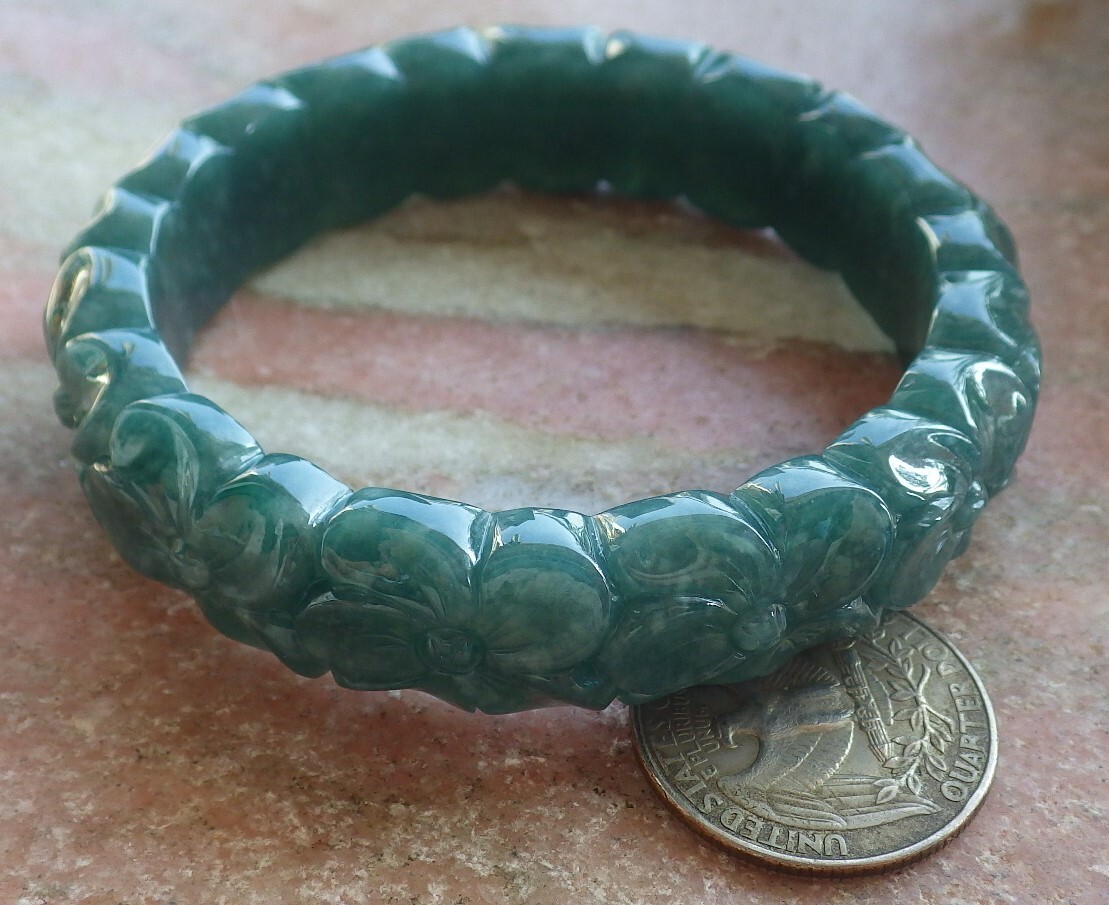 Certified Icy Green Natural A JADE Jadeite Flower Bangle Bracelet