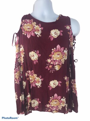 NWT Hippie Rose Burgundy Floral Womens Medium Long Sleeve Shirt