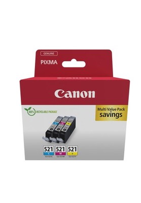 Canon CLI-521 Genuine Ink Cartridges, Pack of 3 (Cyan, Magenta, Yellow) - Cardbo