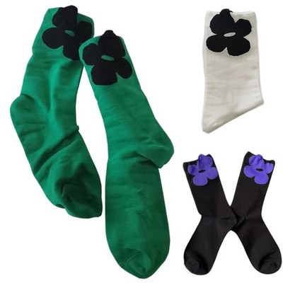 Women Cotton Crew Socks Harajuku Preppy Style Big Flower Pattern Student Hosiery