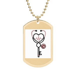 Authentic Stethoscope Heart Key Dog Tag Necklace | Medical Nurse EMT Pendant