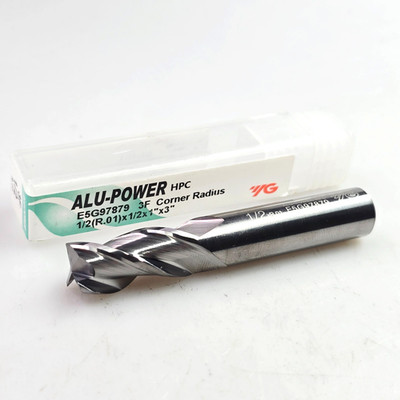 YG 1/2'' x 1/2 x 1 x 3 R.01 Solid Carbide End Mill 3 Flute E5G97879 ALU-POWER